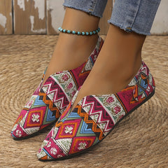 Women's Ethnic Style Printed Flat Shoes Casual Geometric Pattern Point Toe Shoes