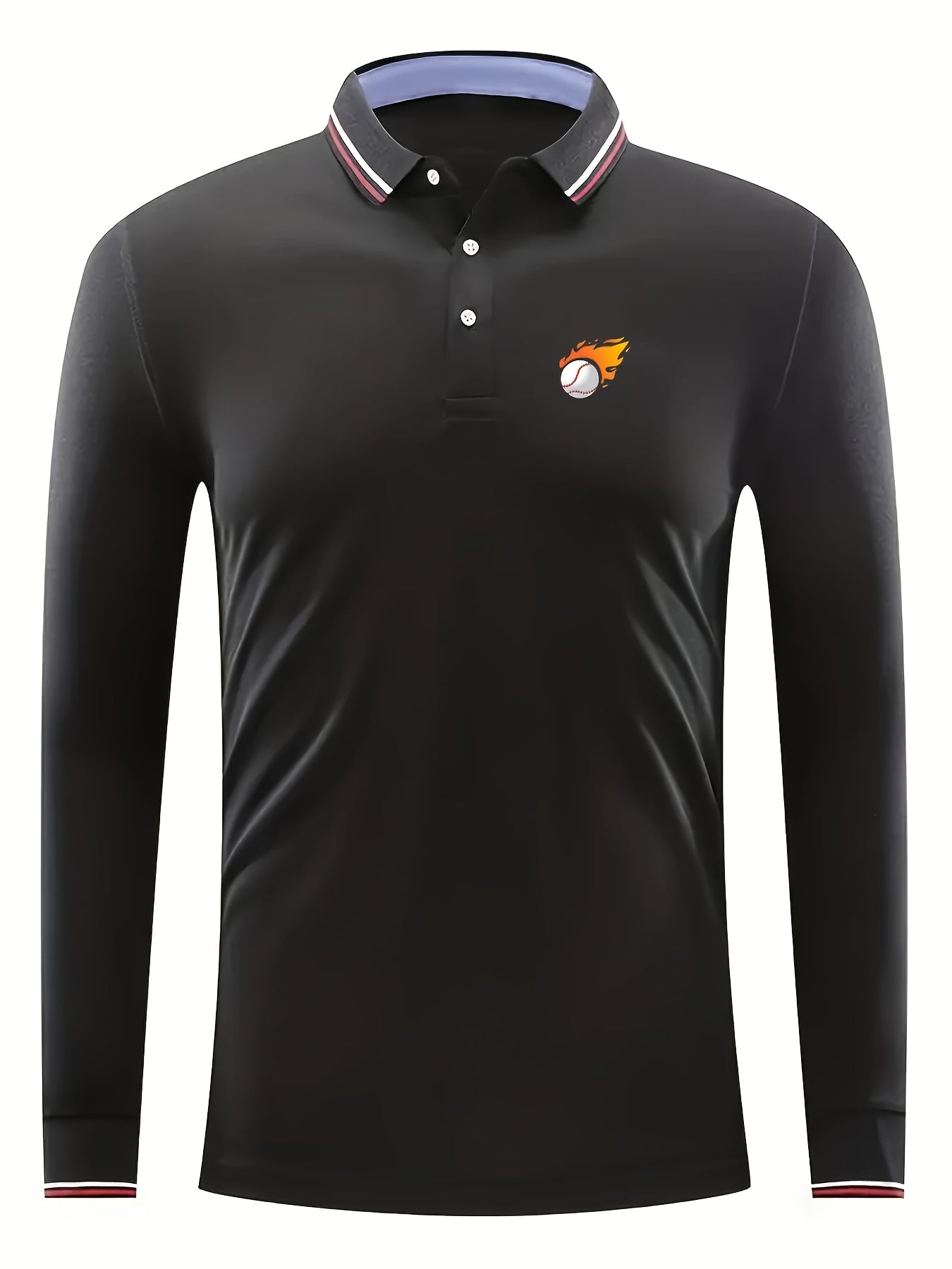 Burning Baseball Pattern Men's Casual Long Sleeve Shirt