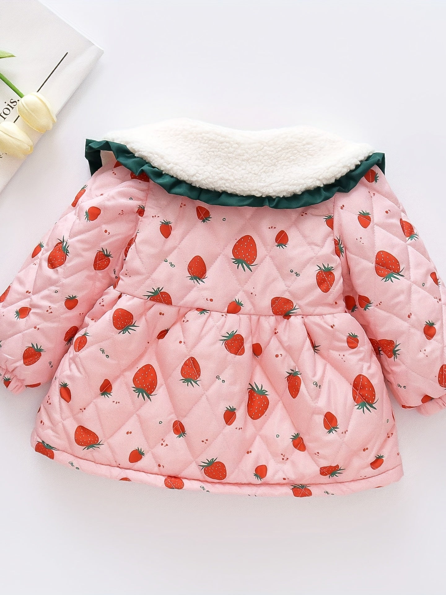 Winter Baby Girl Strawberry Graphic Thick Jacket Windproof Warm Toddler Coat
