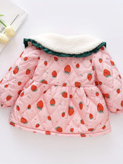 Winter Baby Girl Strawberry Graphic Thick Jacket Windproof Warm Toddler Coat