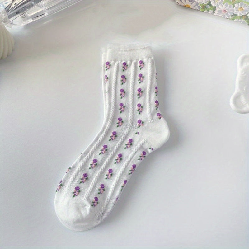 3D Floral Textured Ruffle Socks Women's Stockings