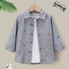 Dinosaur Graphic Print Boys Top Lapel Shirt