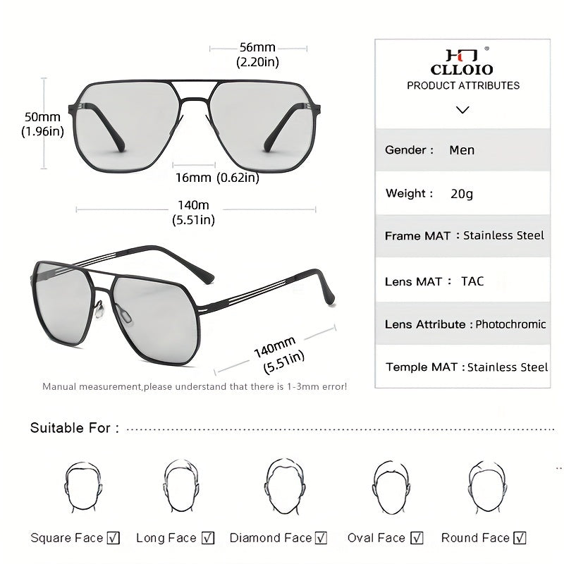 CLLOIO Men's High Photochromic Polarized Sunglasses Anti-glare Driving Glasses