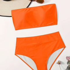 Women's Plus Bandeau Bra & High Waisted Panty Swimsuit Set