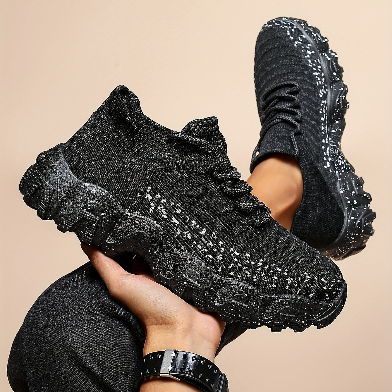 Men's Weave Knit Lace Up Casual Shoes Lightweight Sneaker