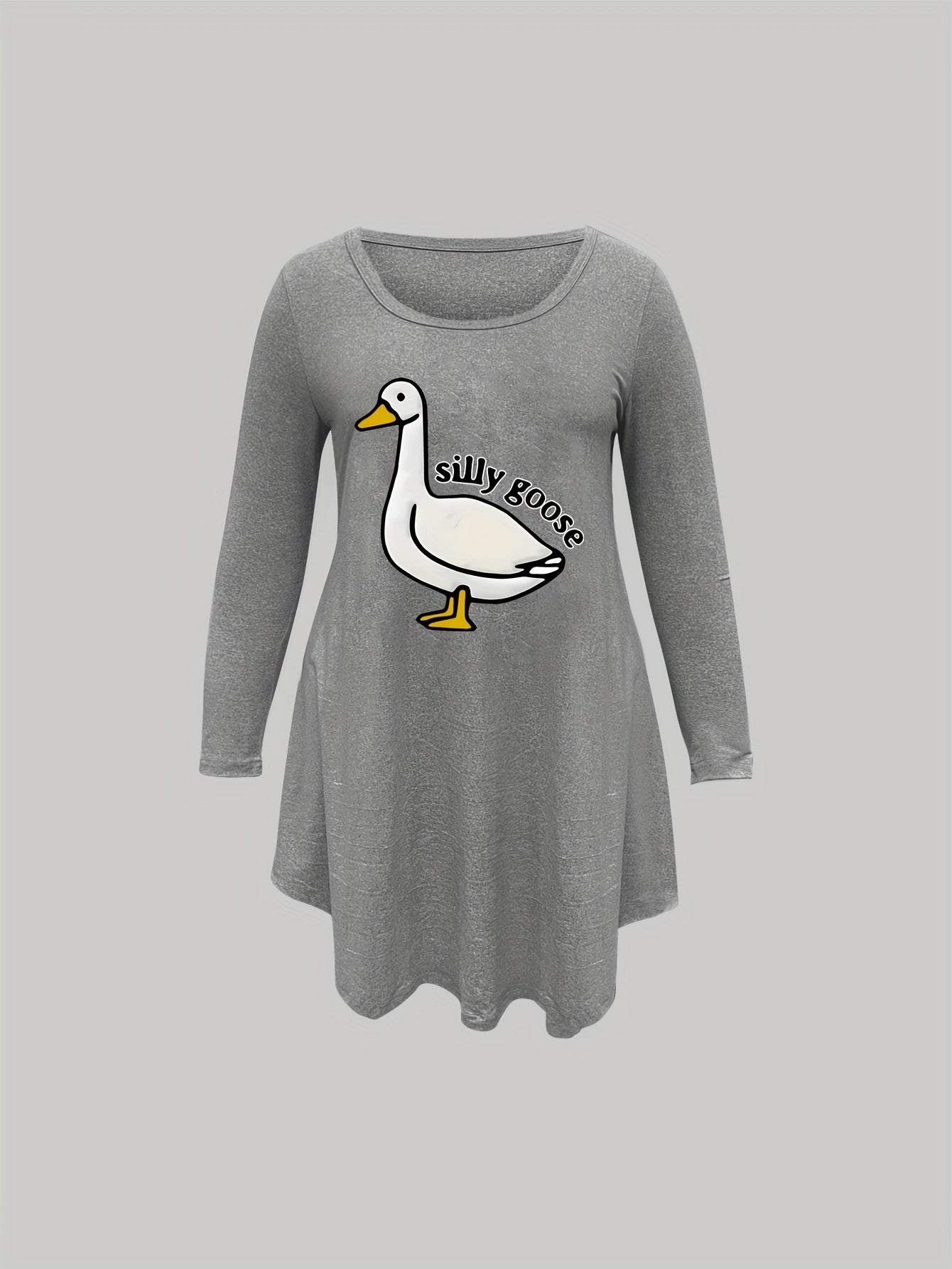 Nightdress Women's Plus Goose & Letter Print Long Sleeve Tee