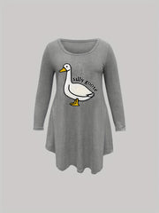 Nightdress Women's Plus Goose & Letter Print Long Sleeve Tee