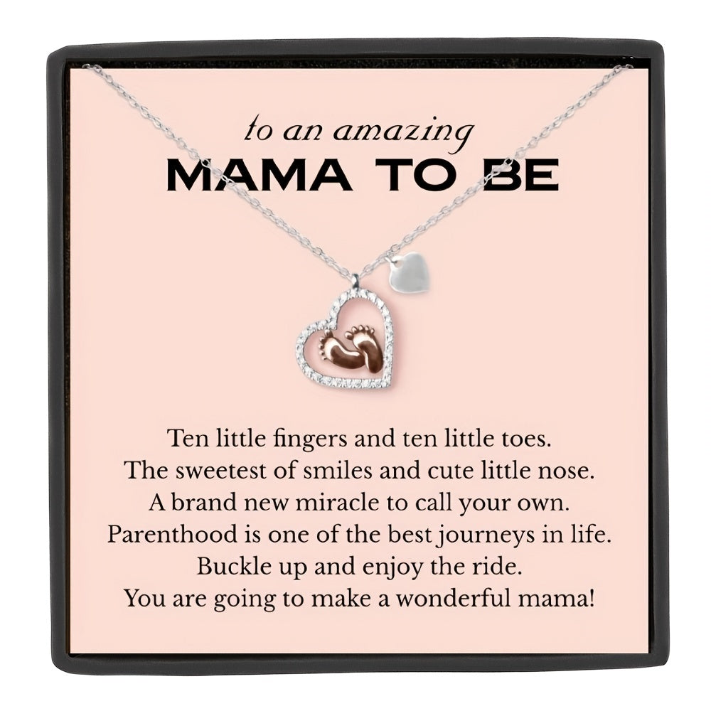 Baby Foot Heart Pendant Necklace With Card - Party Holiday Birthday Gift