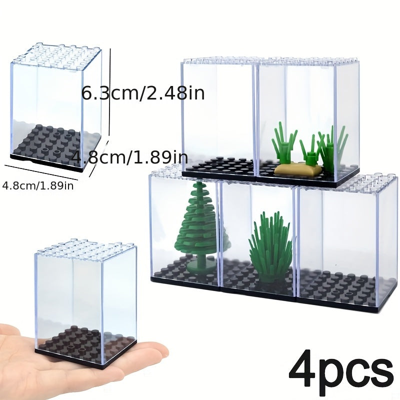4pcs Transparent Dustproof Display Cases for Dolls and Building Blocks