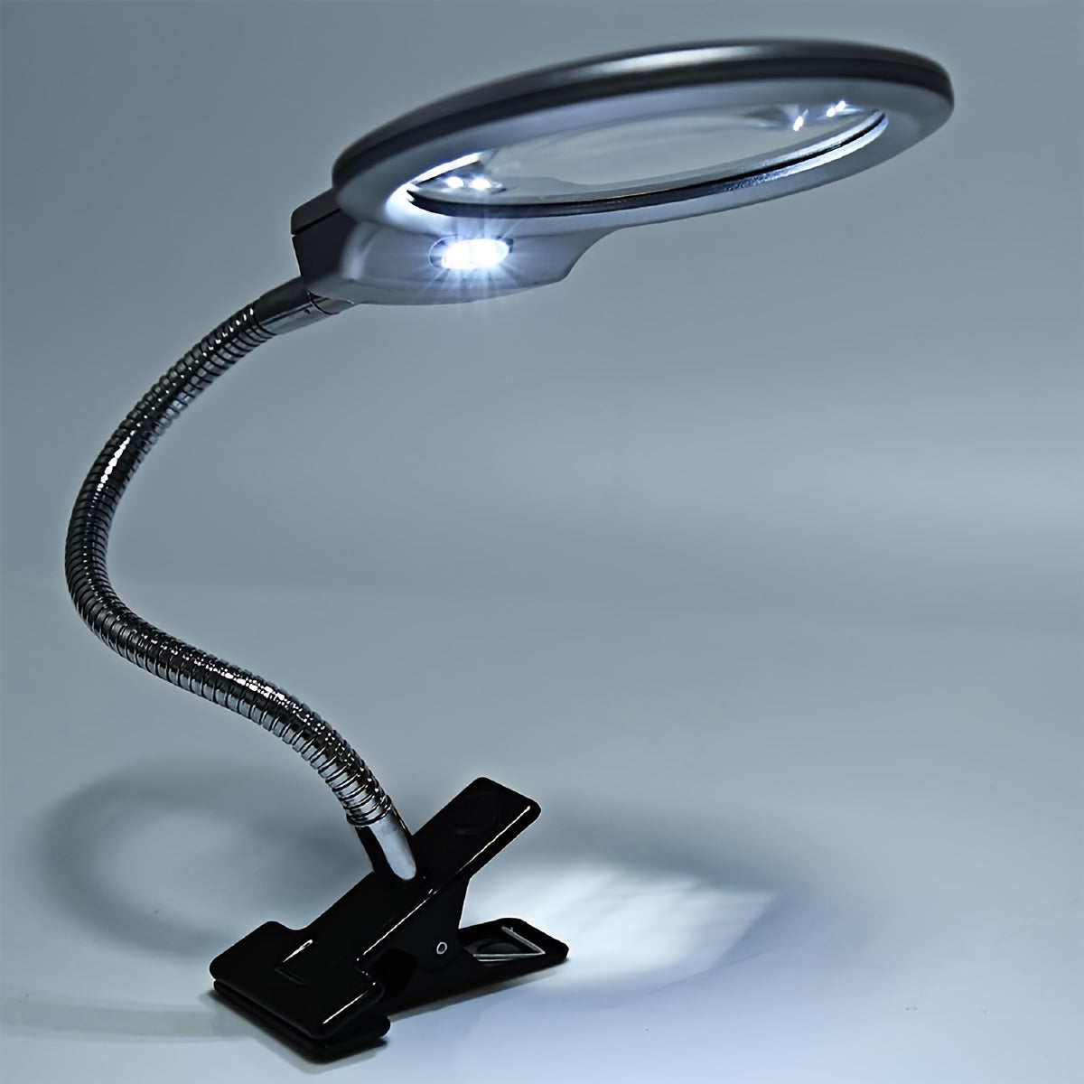 Clip On LED Desk Lamp 2x 5x Magnifying Glass for Map Reading & Tasks