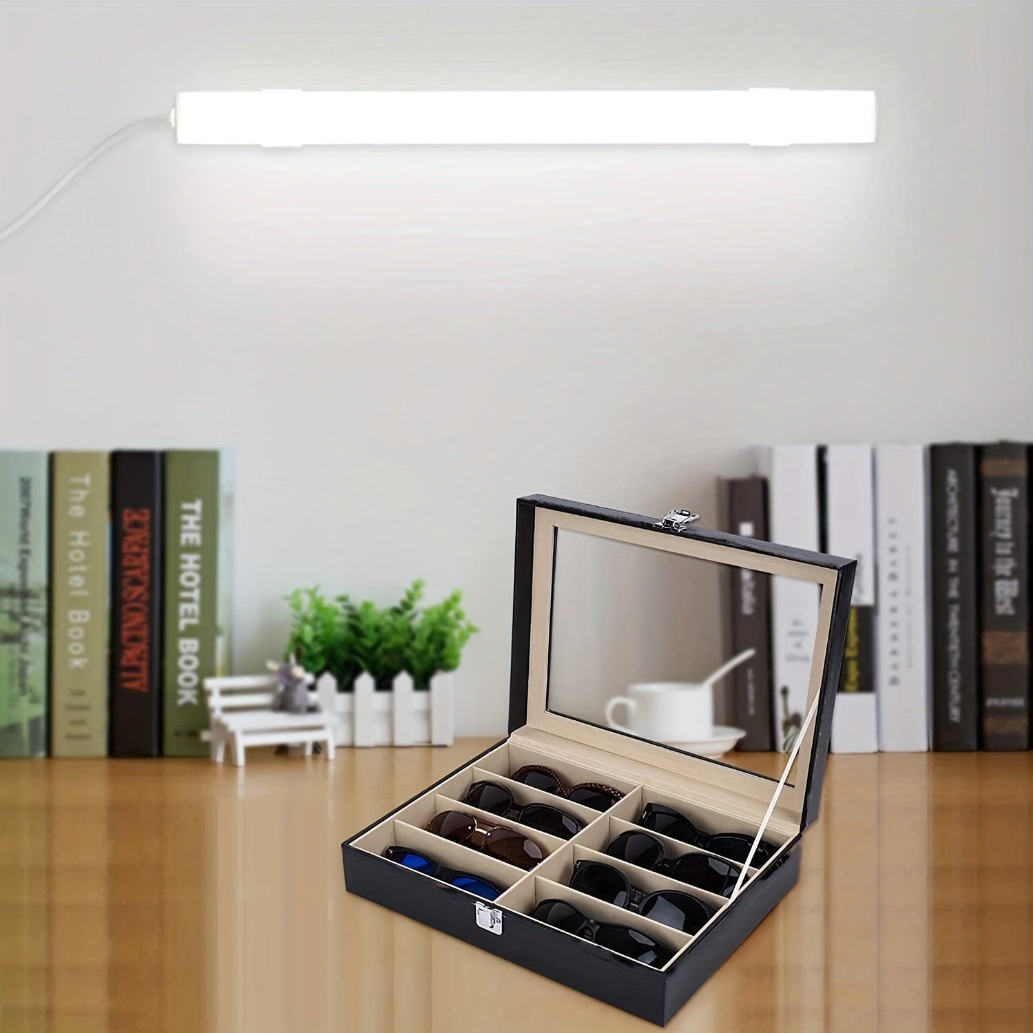 8 Slots Sunglasses Organizer Glass Lid Display Case Glasses Storage Holder