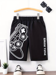 Boy's Cartoon Print Quick Dry Shorts Elastic Waist with Pockets