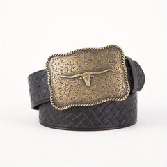 Men's Western Buckle Belt with Bull Head Embossing