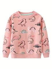 Girls Dinosaur Print Sweatshirt Crewneck Long Sleeve Casual Pullover