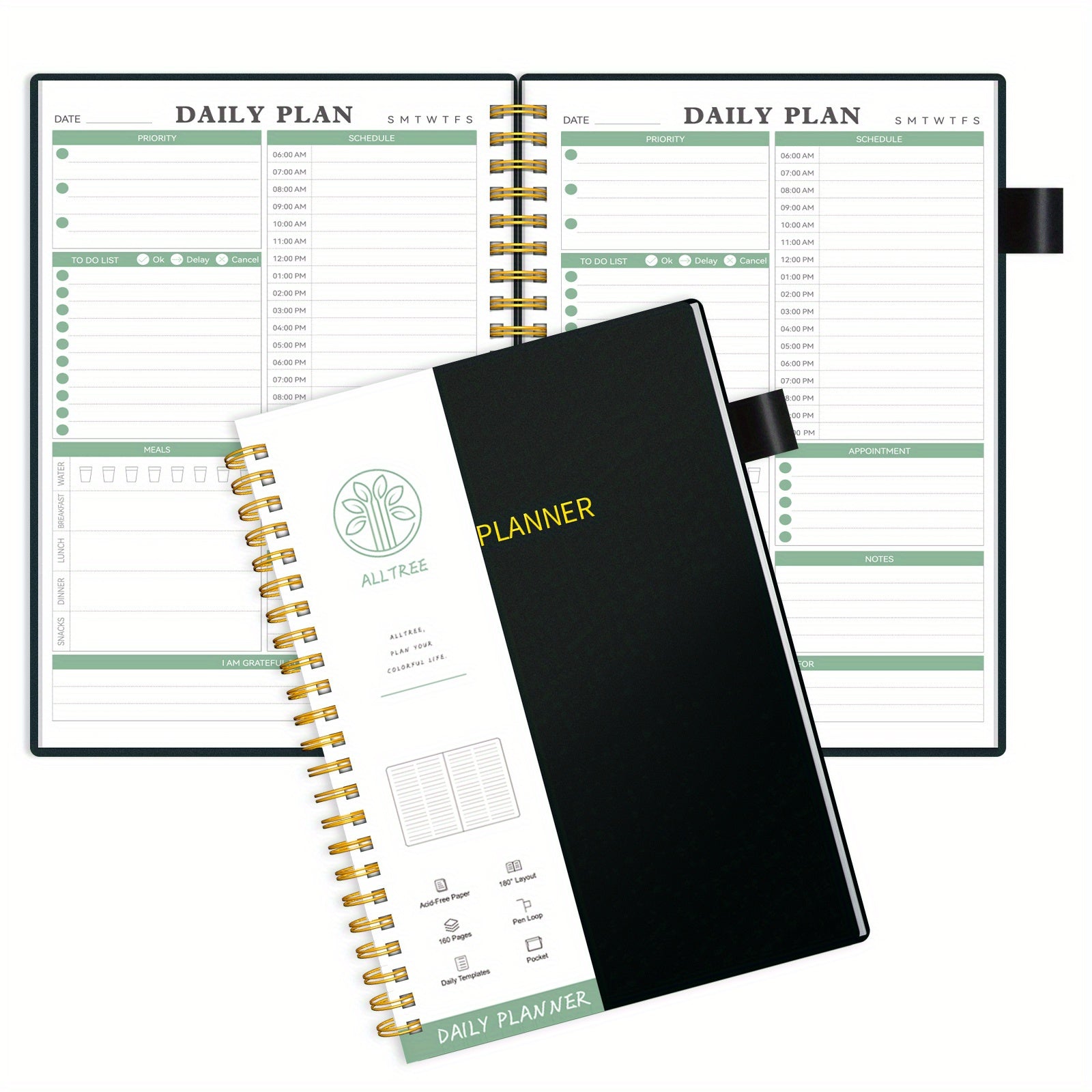 Undated Daily Planner Spiral To Do List Meal Tracker Appointment Hourly Pocket