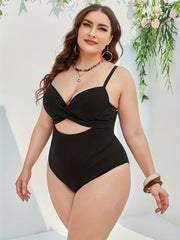 Sexy Swimsuit Women's Solid Cut Out Twist Front One Piece