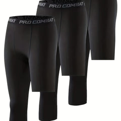 Men's Asymmetric Compression Pants 3pcs Set Quick Dry Leggings for Fitness