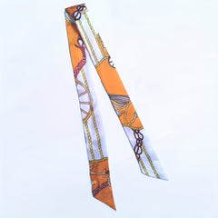 Orange Skinny Scarf & Scarf Ring Set Faux Pearl Camellia Shawl Buckle