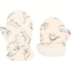 Kids Winter Dinosaur Skiing Mittens Plush Cartoon Warm Gloves