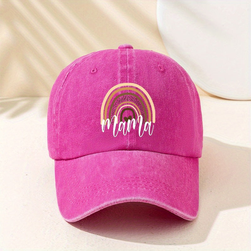 Rainbow Leopard MAMA Baseball Cap Washed Distressed Dad Hat Adjustable Sun Hat