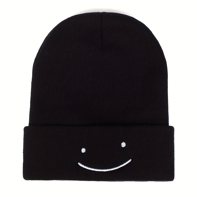 Happy Face Knit Cuffed Beanie Hat
