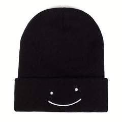 Happy Face Knit Cuffed Beanie Hat