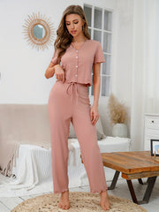 Solid Lounge Set Top & Pants Women's Sleepwear
