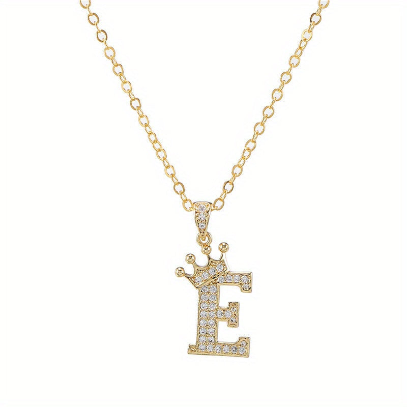 English Alphabet Crown Necklace Pendant with Zircon Inlay Clavicle Chain