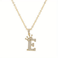 English Alphabet Crown Necklace Pendant with Zircon Inlay Clavicle Chain