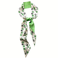 Green Floral Print Skinny Scarf Silk Ribbon Necktie Neckerchief