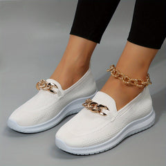 Women's Flat Sock Shoes Metal Chain Slip On Casual Walking Shoes