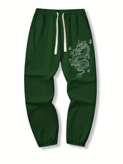 Dragon Print Drawstring Sweatpants Loose Fit Pants Men's Casual Joggers