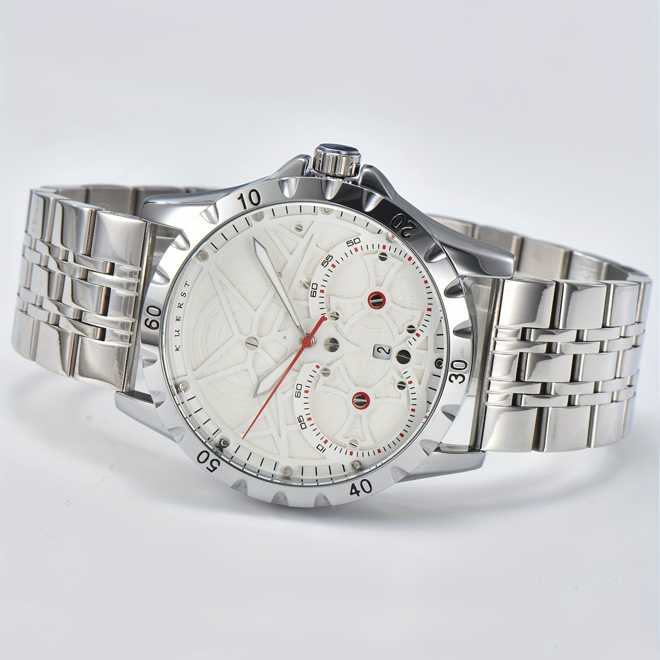 KUERST Men's Steel Strap Automatic Mechanical Watch Waterproof 3D Dial Calendar