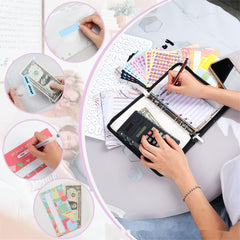 A5 Portable Zipper Bag Journal Book with Cash Savings Loose-leaf Clip