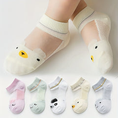 5Pairs Summer Socks Cute Animal Kids Girls Breathable Casual Socks