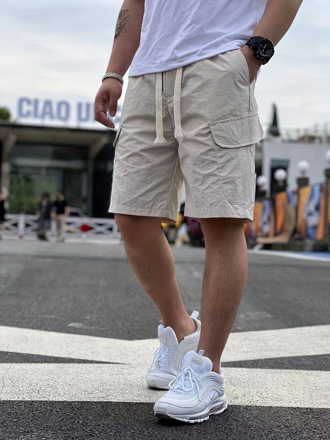 Men's Drawstring Cargo Shorts with Pockets