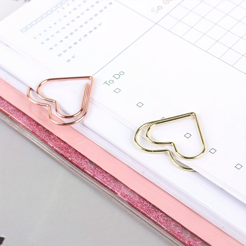 10pcs Heart Shaped Paper Clips Colorful Office Stationery Metal Paper Clips