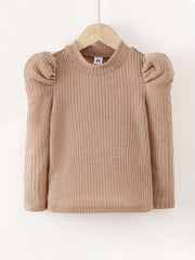 Girls Knit Sweater High Shoulder Long Sleeve Top