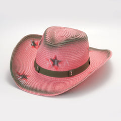 Pink Straw Hat Pentagram Graffiti Cowboy Hat Big Brim Sunshade