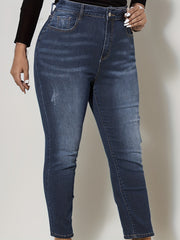 High Stretch Skinny Jeans, Washed Ripped Button Fly