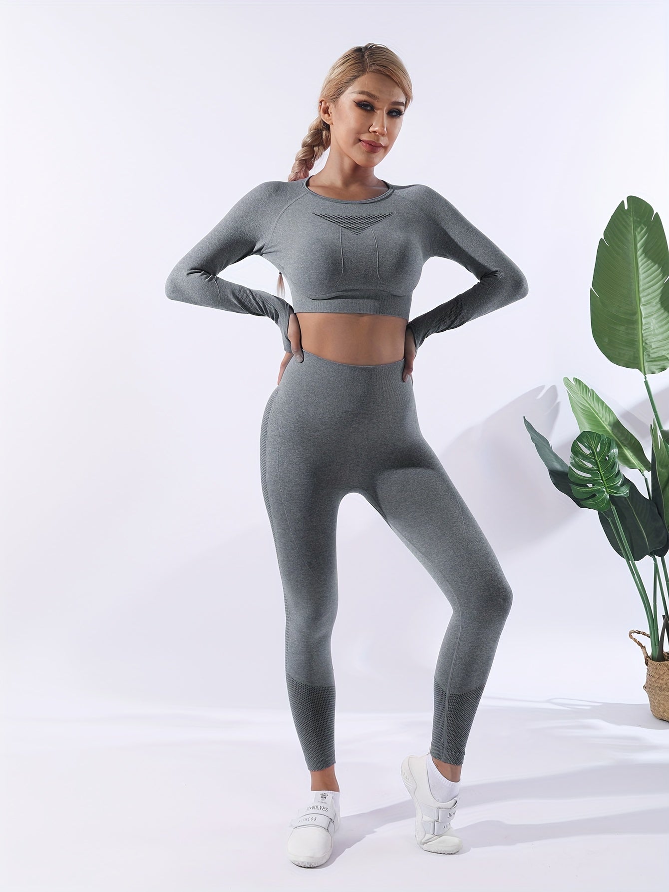 Women's Casual Sports Set Crop Top & High Waist Yoga Leggings