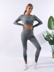 Women's Casual Sports Set Crop Top & High Waist Yoga Leggings