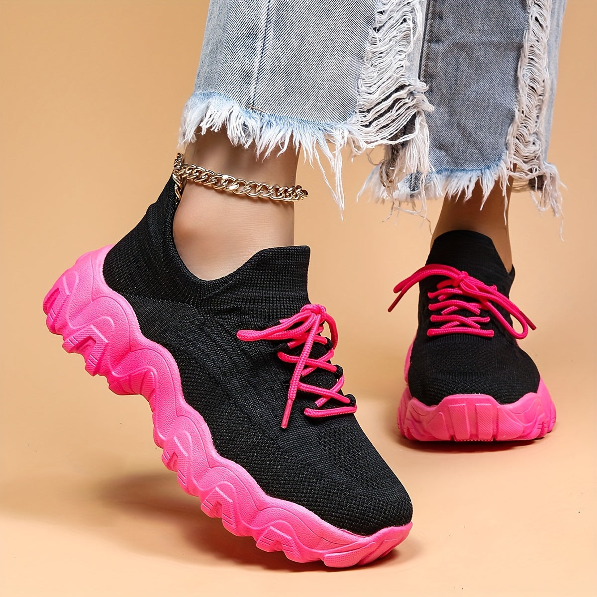 Thick Sole Shock Absorption Running Shoes Breathable Mesh Non Slip Sneakers