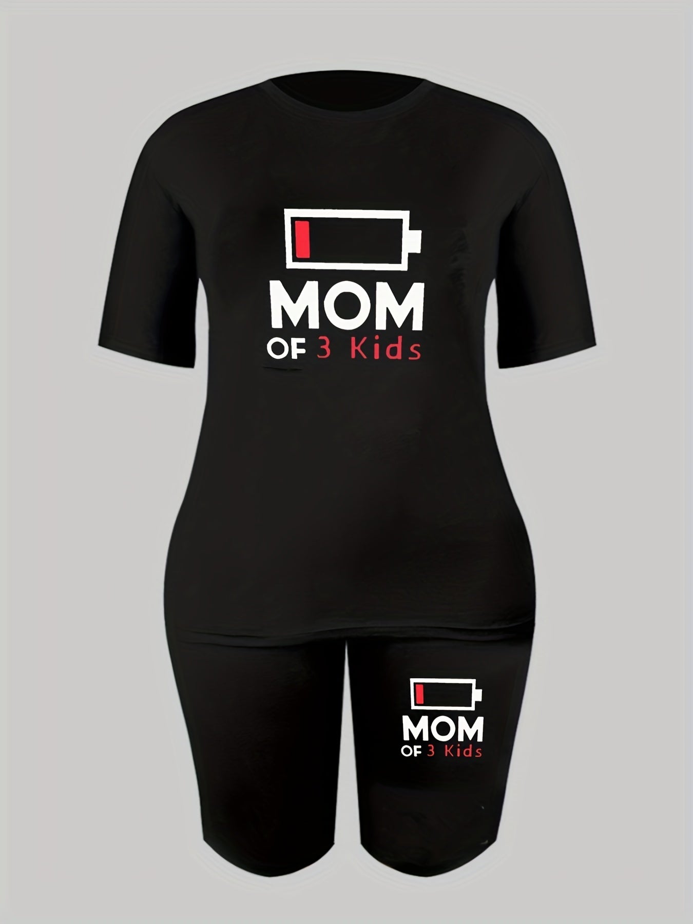 Mom Of 3 Kids Two Piece Set - Short Sleeve Crew Neck T Shirt & Shorts