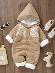Newborn Knitted Hooded Jumpsuit with Cashmere