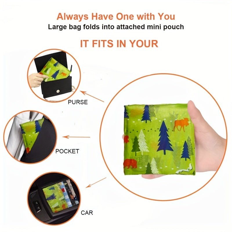 4pcs Printed Reusable Shopping Bag Large Capacity Polyester Portable Folding Bag