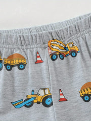 Kid's Cotton Pajamas Long Sleeve Top & Pants Set Engineering Vehicle Print