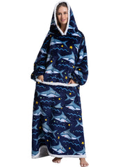 Flannel Cartoon Print Hoodie Fleece Liner Loungewear Robe