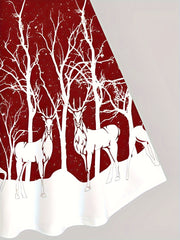 Christmas Deer Print Short Sleeve Dress Women's Plus