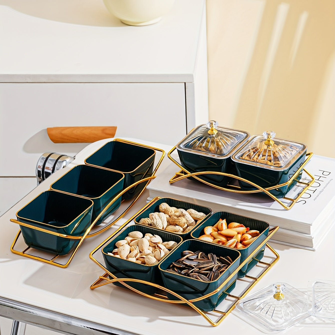 Golden Edge Bead Decor Snack Plate for Events